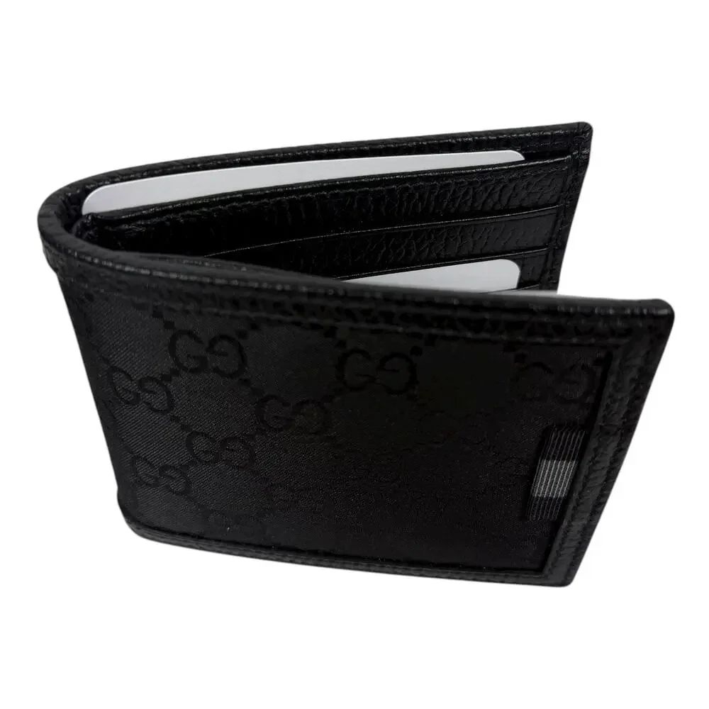 Gucci GG Monogram Canvas Bi-Fold Wallet Leather Trim Black 260987